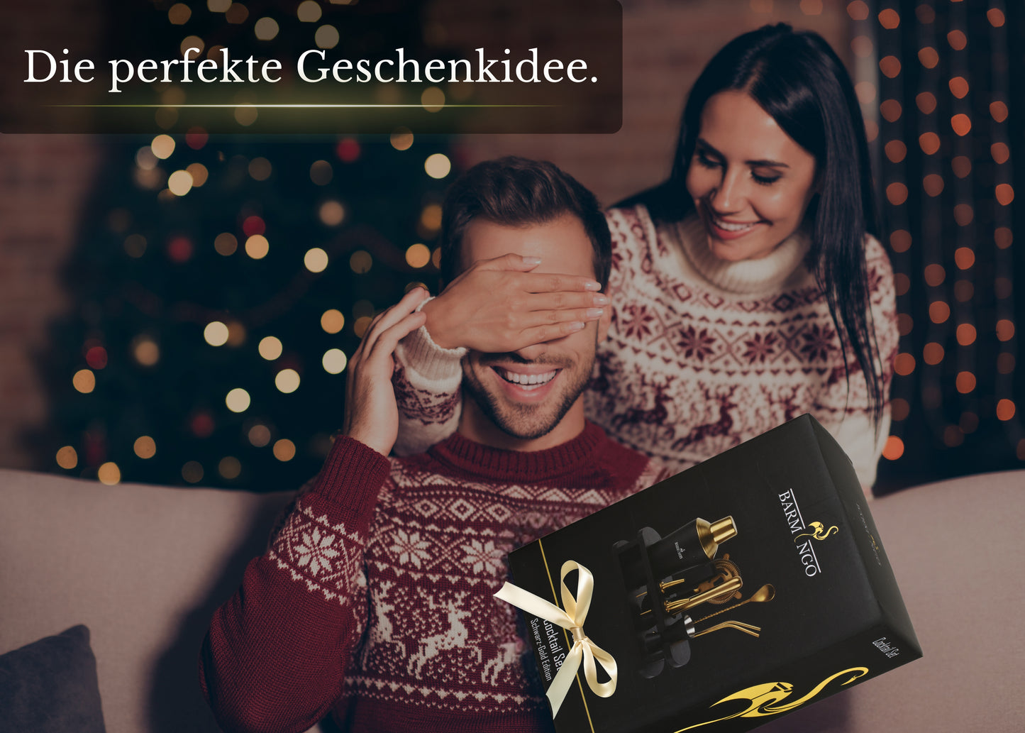 BARMINGO Cocktail Set 11-teilig | Farbe: Schwarz-Gold | 700 ml Shaker Set mit Holzständer und Barzubehör