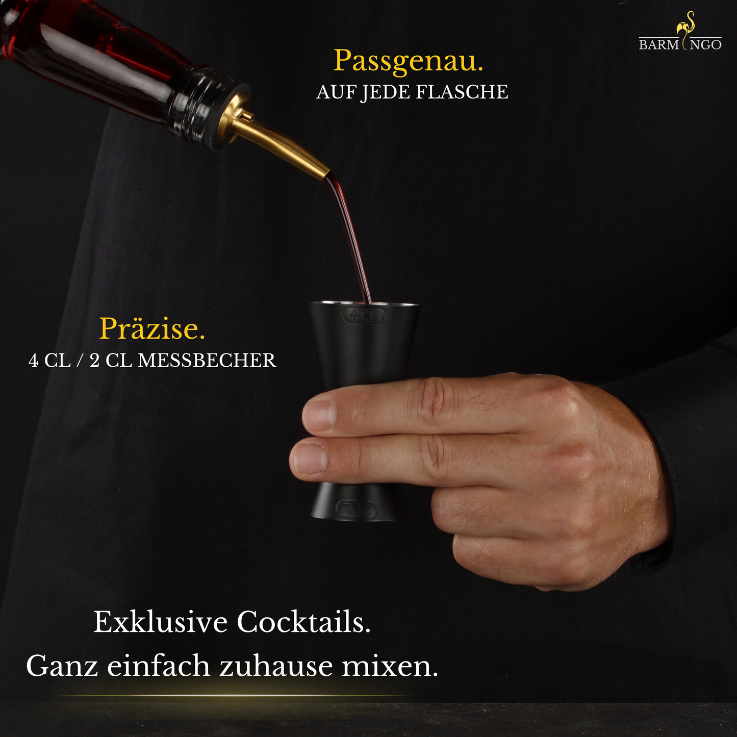 BARMINGO Cocktail Set 5-teilig | Farbe: Schwarz-Gold | 500 ml Shaker Set mit Barzubehör und Transporttasche