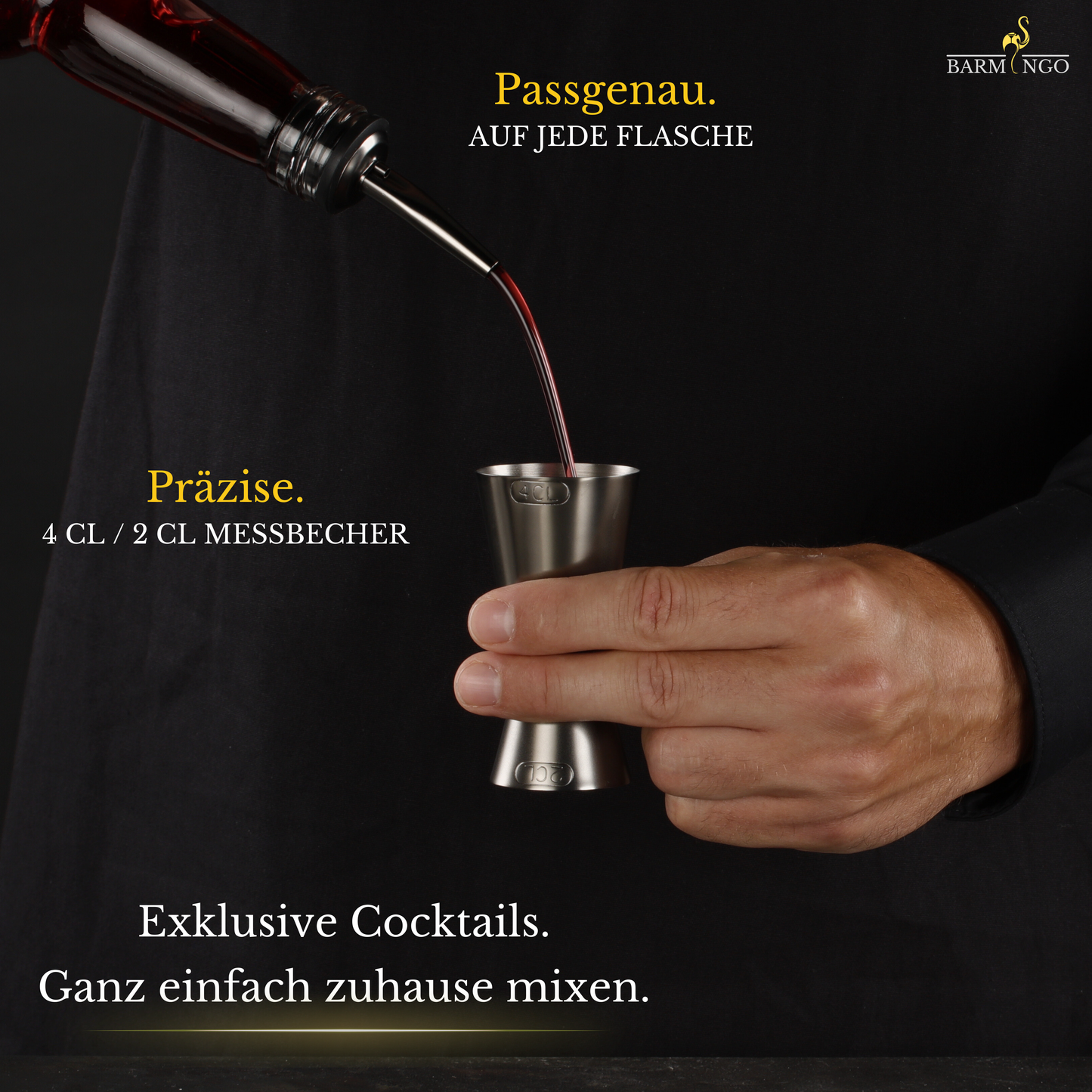 BARMINGO Cocktail Set 5-teilig | Farbe: Metallic-Schwarz | 500 ml Shaker Set mit Barzubehör und Transporttasche