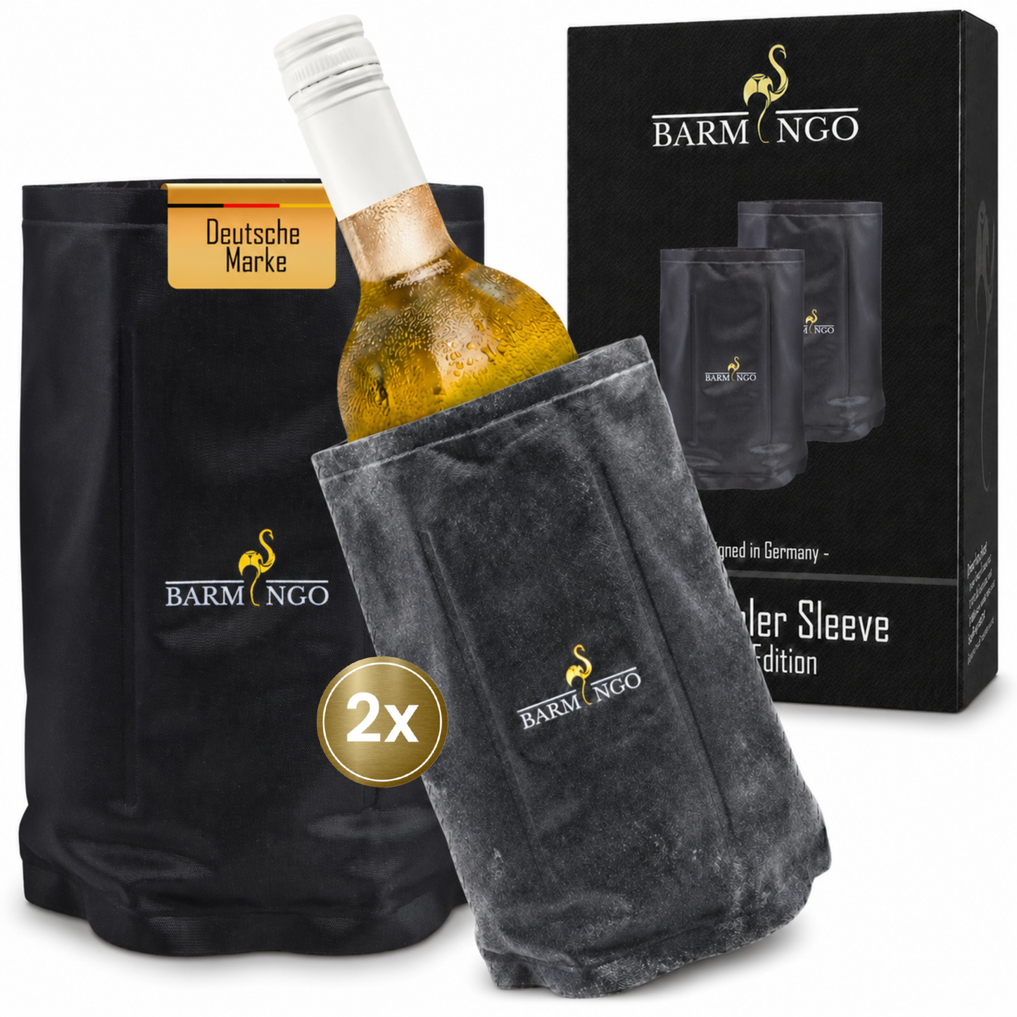 BARMINGO Weinkühlermanschetten | 2 Stück | Farbe: Schwarz | Für Wein, Sekt, Champagner