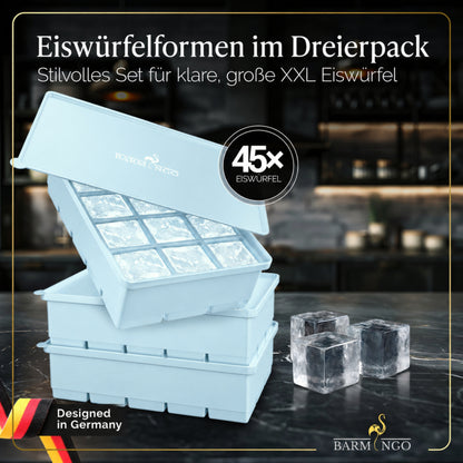BARMINGO Eiswürfelform XXL mit Deckel | 3er Set | Farbe: Blau
