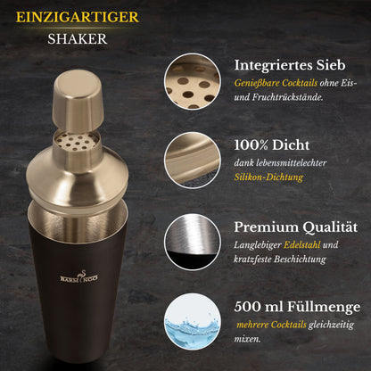 BARMINGO Cocktail Set 5-teilig | Farbe: Schwarz-Silber | 500 ml Shaker Set mit Barzubehör und Transporttasche