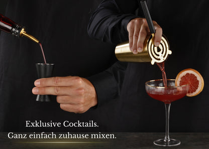 BARMINGO Boston Cocktail Set 11-teilig | Farbe: Gold | 825 ml Boston Set mit Holzständer und Barzubehör