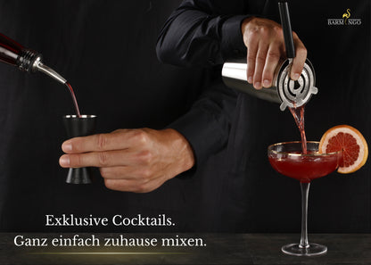 BARMINGO Boston Cocktail Set 11-teilig | Farbe: Silber | 825 ml Boston Set mit Holzständer und Barzubehör