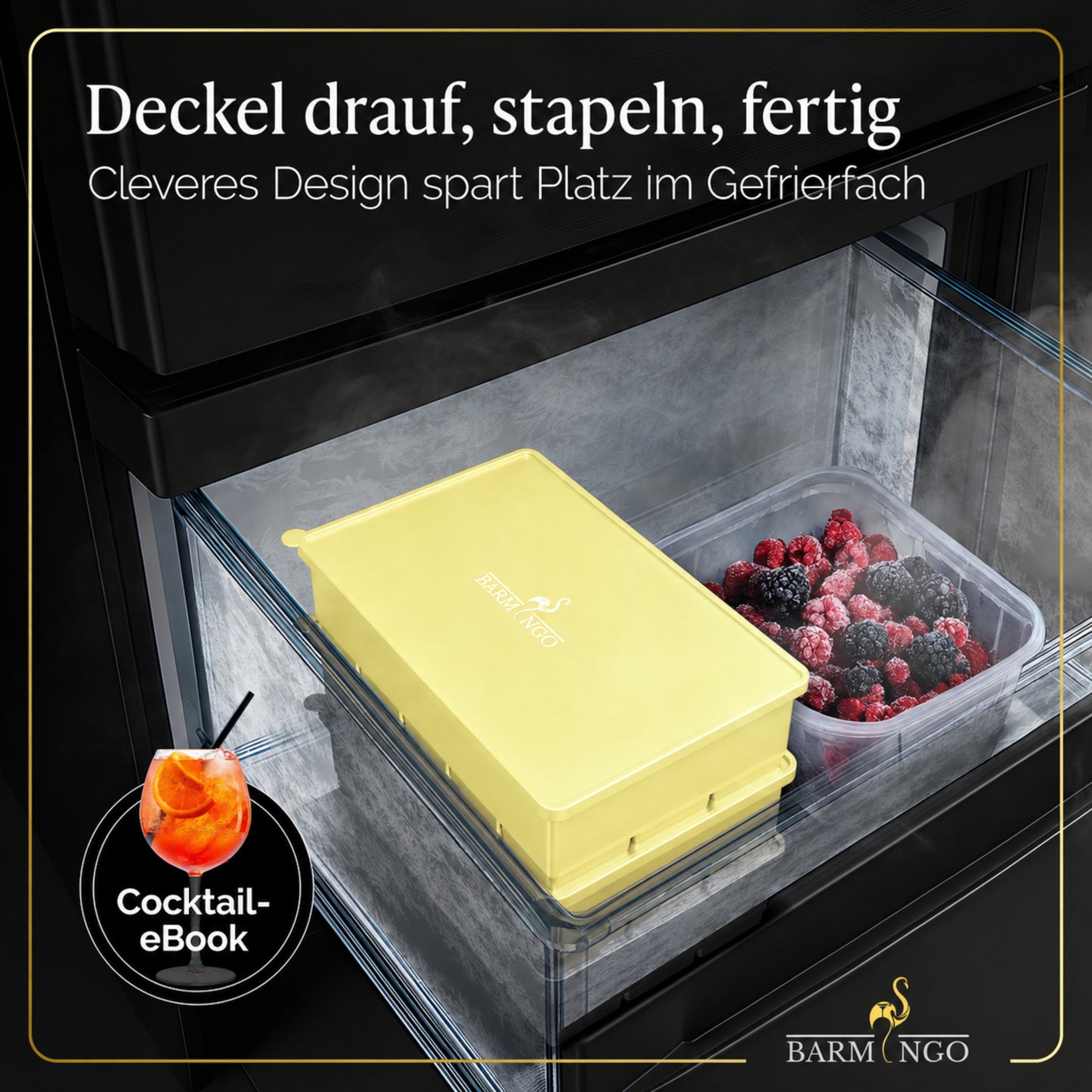 BARMINGO Eiswürfelform XXL mit Deckel | 3er Set | Farbe: Gelb