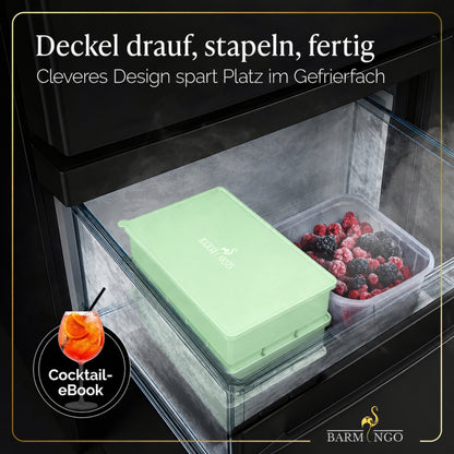 BARMINGO Eiswürfelform XXL mit Deckel | 3er Set | Farbe: Grün