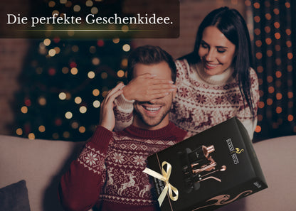 BARMINGO Cocktail Set 11-teilig | Farbe: Schwarz-Roségold | 700 ml Shaker Set mit Holzständer und Barzubehör