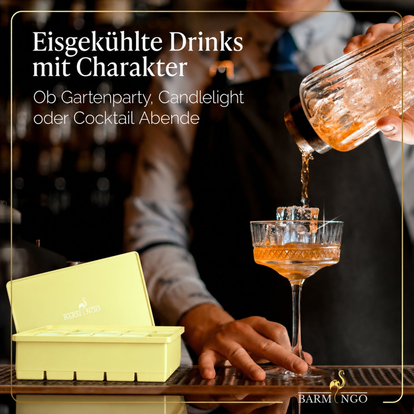 BARMINGO Eiswürfelform XXL mit Deckel | 3er Set | Farbe: Gelb