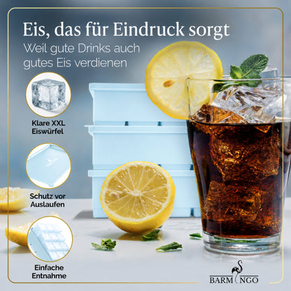 BARMINGO Eiswürfelform XXL mit Deckel | 3er Set | Farbe: Blau