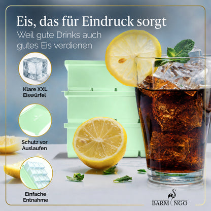 BARMINGO Eiswürfelform XXL mit Deckel | 3er Set | Farbe: Grün