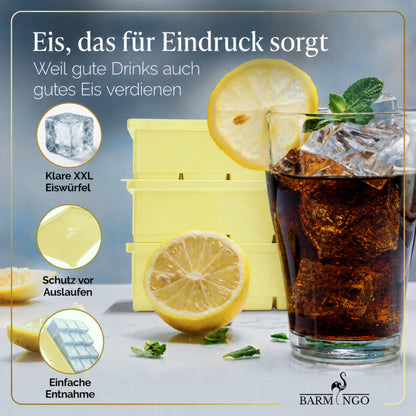 BARMINGO Eiswürfelform XXL mit Deckel | 3er Set | Farbe: Gelb