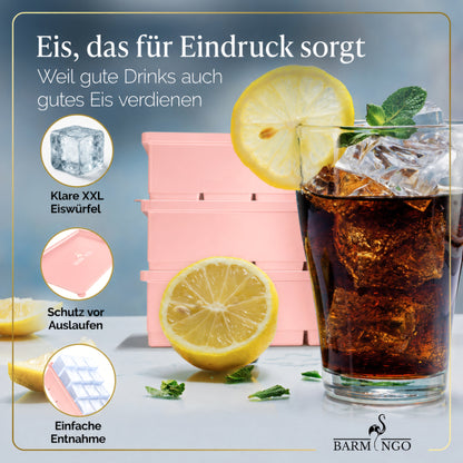 BARMINGO Eiswürfelform XXL mit Deckel | 3er Set | Farbe: Rosa