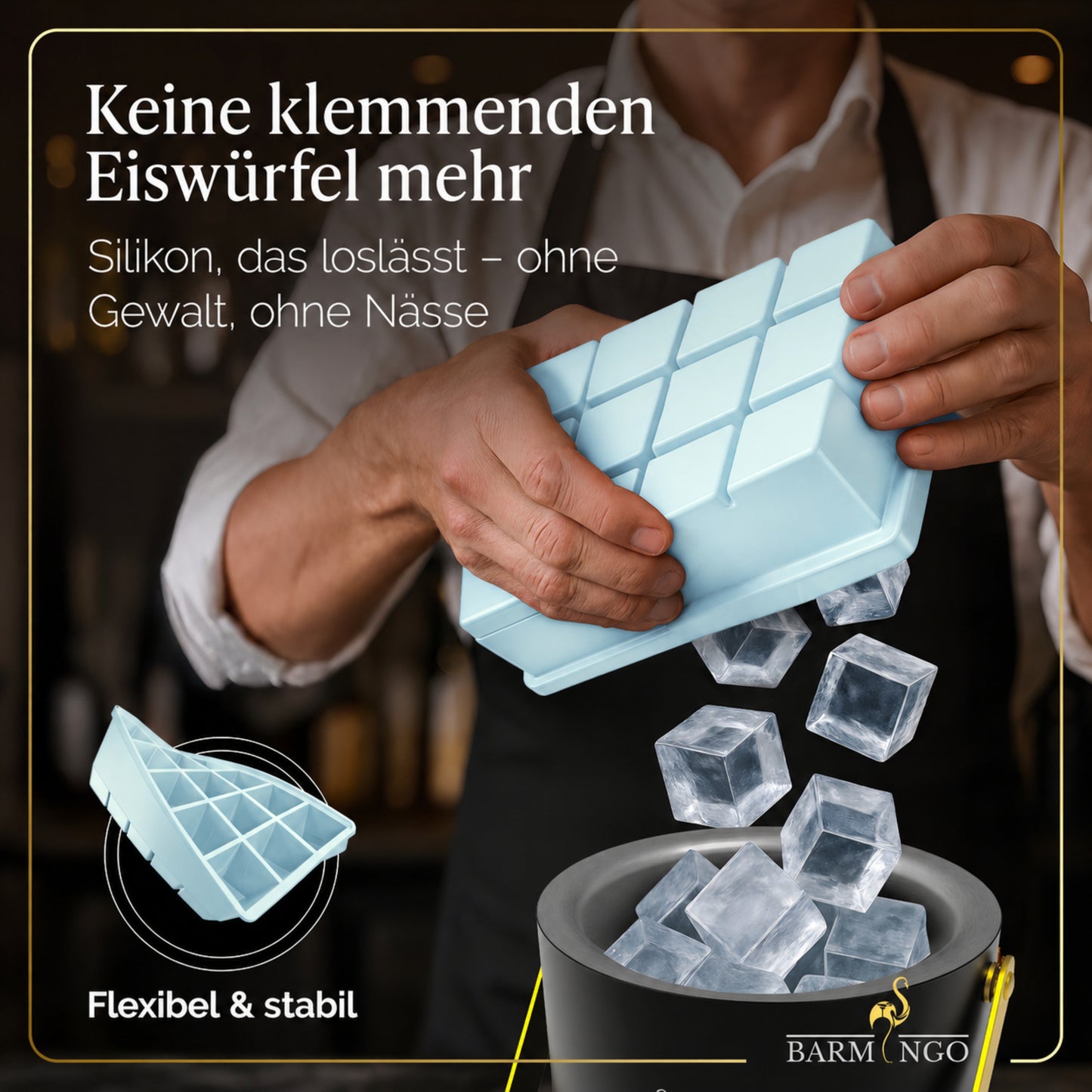 BARMINGO Eiswürfelform XXL mit Deckel | 3er Set | Farbe: Blau