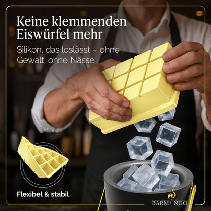 BARMINGO Eiswürfelform XXL mit Deckel | 3er Set | Farbe: Gelb