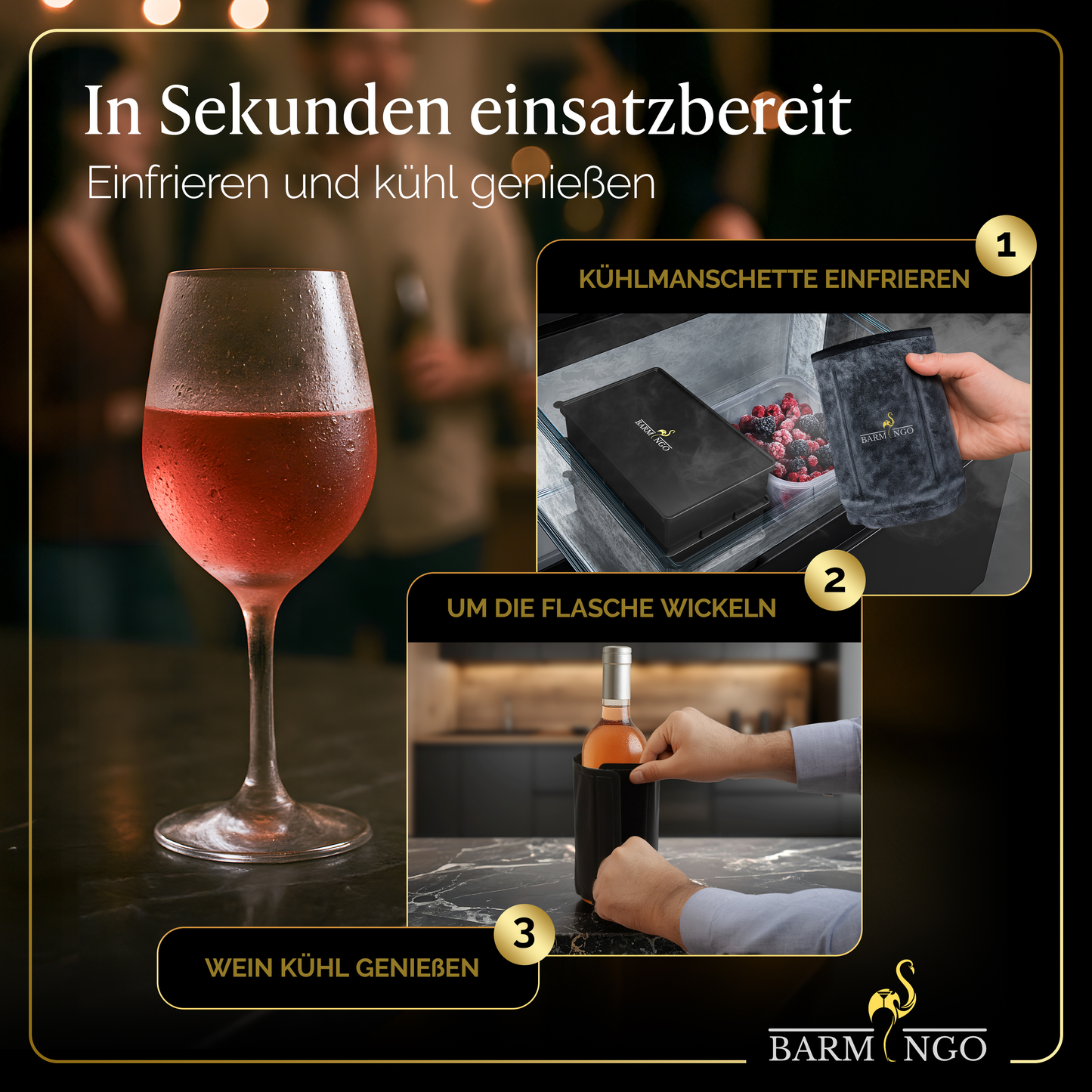BARMINGO Weinkühlermanschetten | 2 Stück | Farbe: Schwarz | Für Wein, Sekt, Champagner