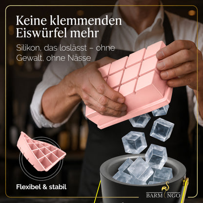 BARMINGO Eiswürfelform XXL mit Deckel | 3er Set | Farbe: Rosa