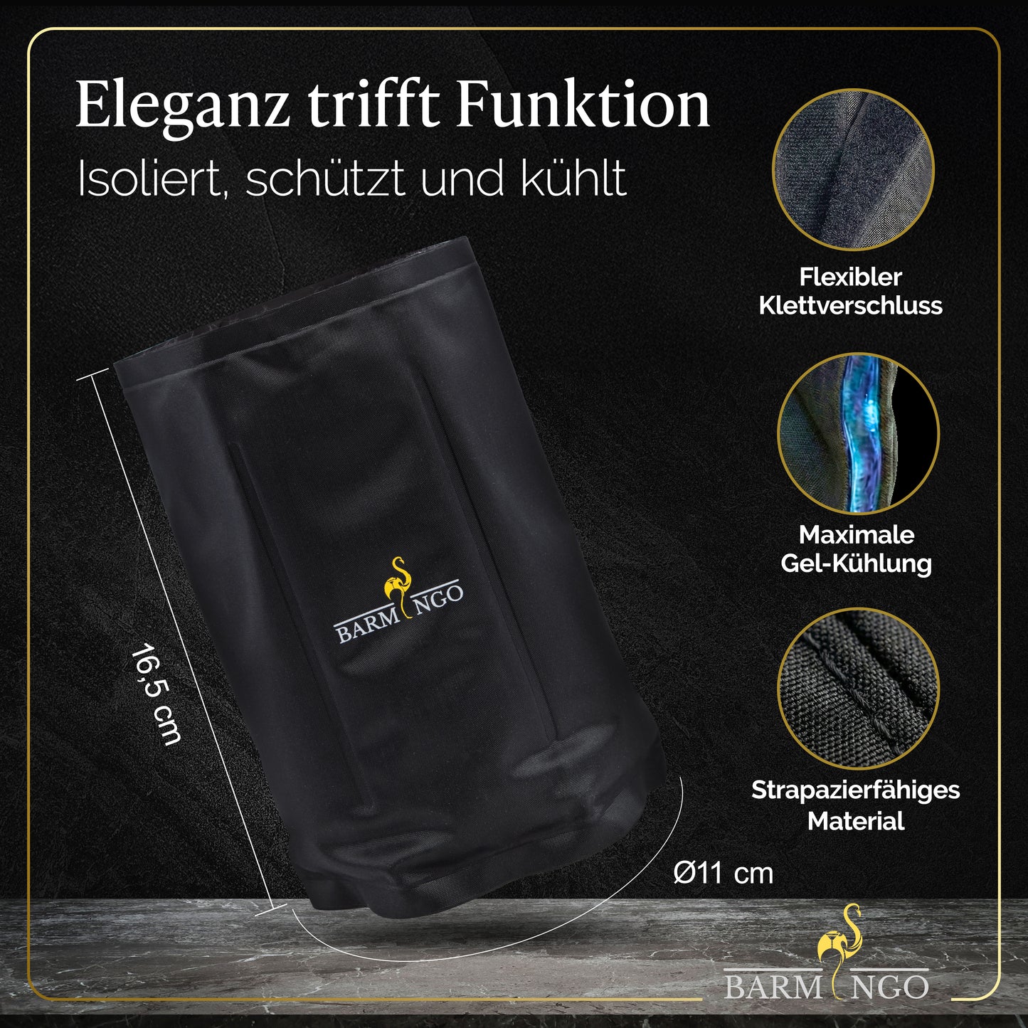 BARMINGO Weinkühlermanschetten | 2 Stück | Farbe: Schwarz | Für Wein, Sekt, Champagner