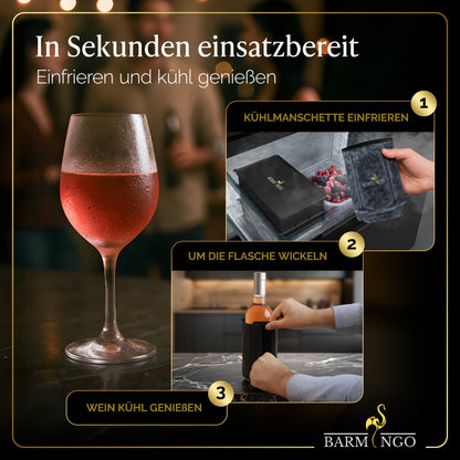 BARMINGO Weinkühler mit 2 Kühlakkus | Farbe: Kupfer | Für Wein, Sekt, Champagner | Edelstahl Flaschenkühler doppelwandig