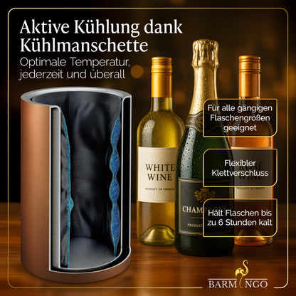 BARMINGO Weinkühler mit 2 Kühlakkus | Farbe: Kupfer | Für Wein, Sekt, Champagner | Edelstahl Flaschenkühler doppelwandig