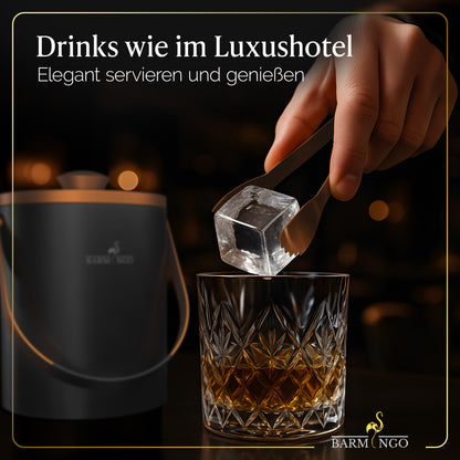 BARMINGO Eiswürfelbehälter mit Deckel | Farbe: Kupfer | 2l Eisbehälter mit Sieb, Eiswürfelform, Zange
