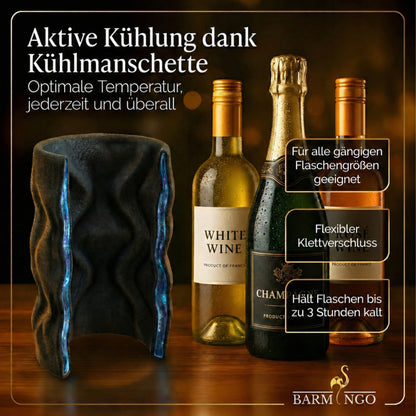 BARMINGO Weinkühlermanschetten | 2 Stück | Farbe: Schwarz | Für Wein, Sekt, Champagner