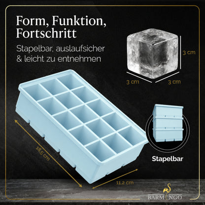 BARMINGO Eiswürfelform XXL mit Deckel | 3er Set | Farbe: Blau