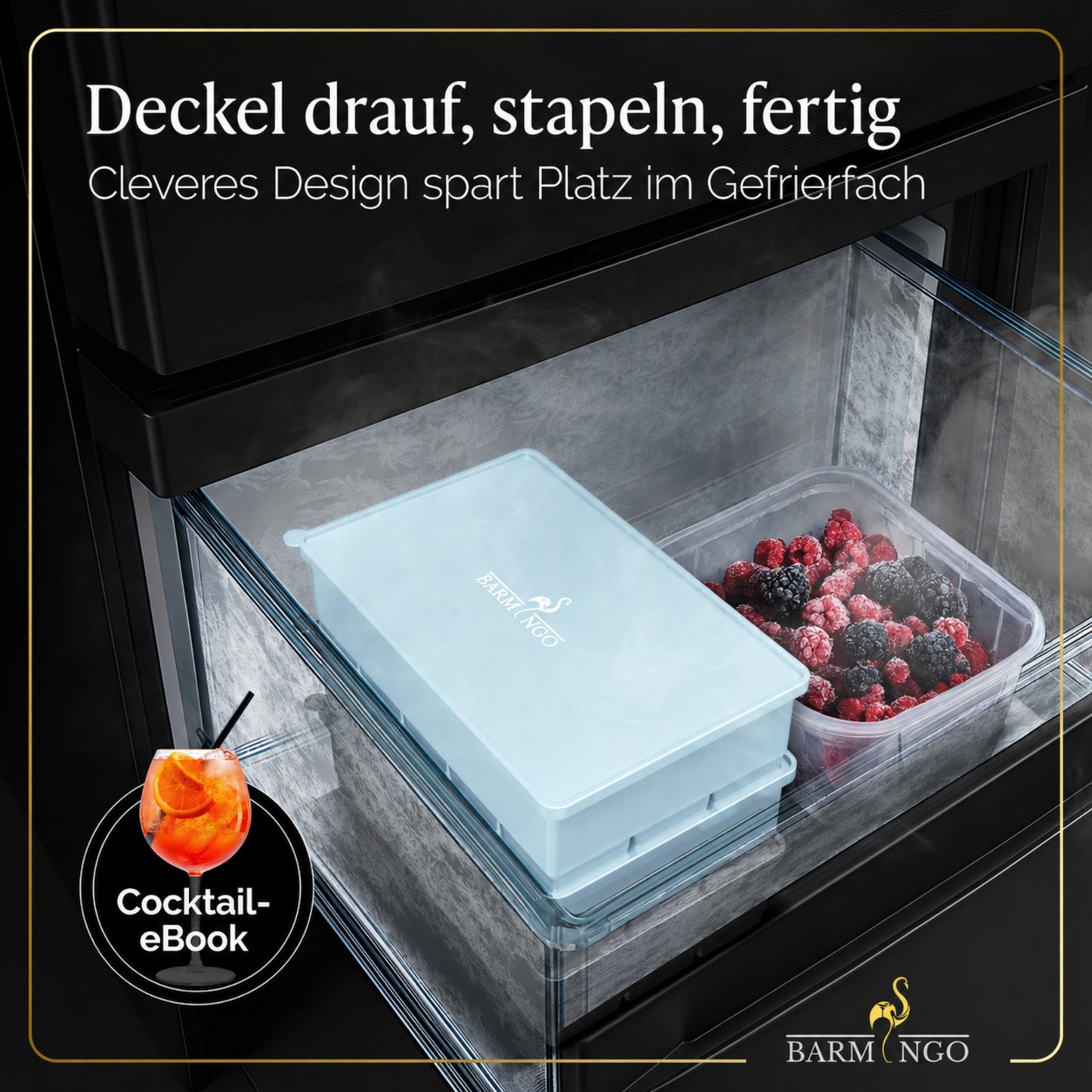 BARMINGO Eiswürfelform XXL mit Deckel | 3er Set | Farbe: Blau