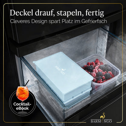 BARMINGO Eiswürfelform XXL mit Deckel | 3er Set | Farbe: Blau
