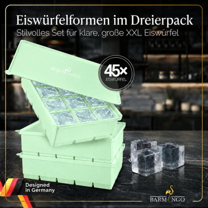 BARMINGO Eiswürfelform XXL mit Deckel | 3er Set | Farbe: Grün