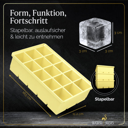 BARMINGO Eiswürfelform XXL mit Deckel | 3er Set | Farbe: Gelb