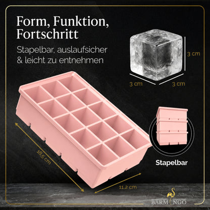 BARMINGO Eiswürfelform XXL mit Deckel | 3er Set | Farbe: Rosa
