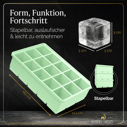 BARMINGO Eiswürfelform XXL mit Deckel | 3er Set | Farbe: Grün