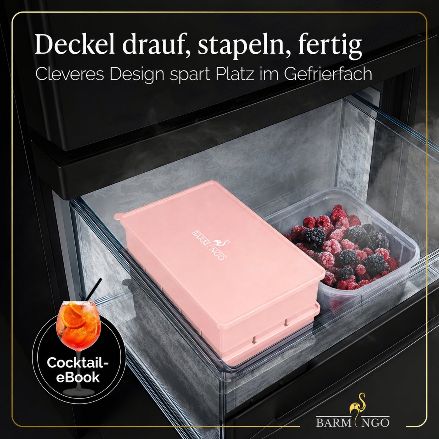 BARMINGO Eiswürfelform XXL mit Deckel | 3er Set | Farbe: Rosa