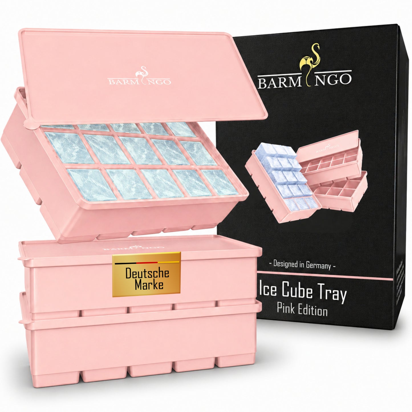 BARMINGO Eiswürfelform XXL mit Deckel | 3er Set | Farbe: Rosa