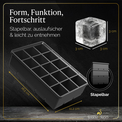 BARMINGO Eiswürfelform XXL mit Deckel | 3er Set | Farbe: Schwarz
