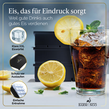 BARMINGO Eiswürfelform XXL mit Deckel | 3er Set | Farbe: Schwarz