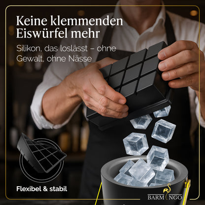 BARMINGO Eiswürfelform XXL mit Deckel | 3er Set | Farbe: Schwarz